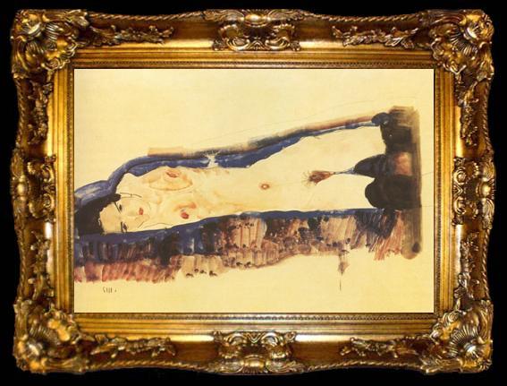 framed  Egon Schiele Reclining Nude with Black Stockings (mk12), ta009-2